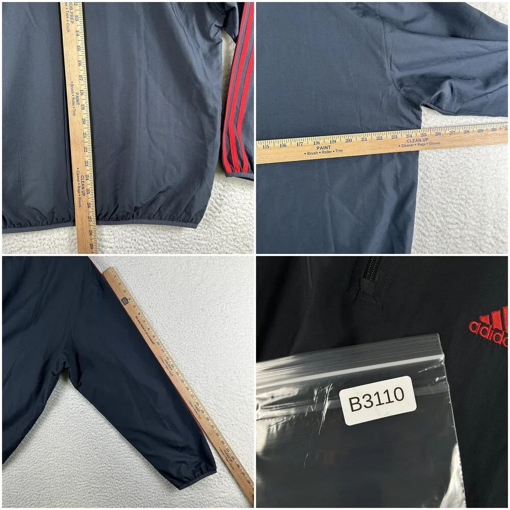 Adidas Jacket Mens Medium 1/4 Zip Windbreaker Pullover 3 Stripes Athletic Y2K